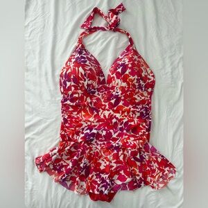Chaps Purple & Red Floral Halter One-Piece Swimsuit